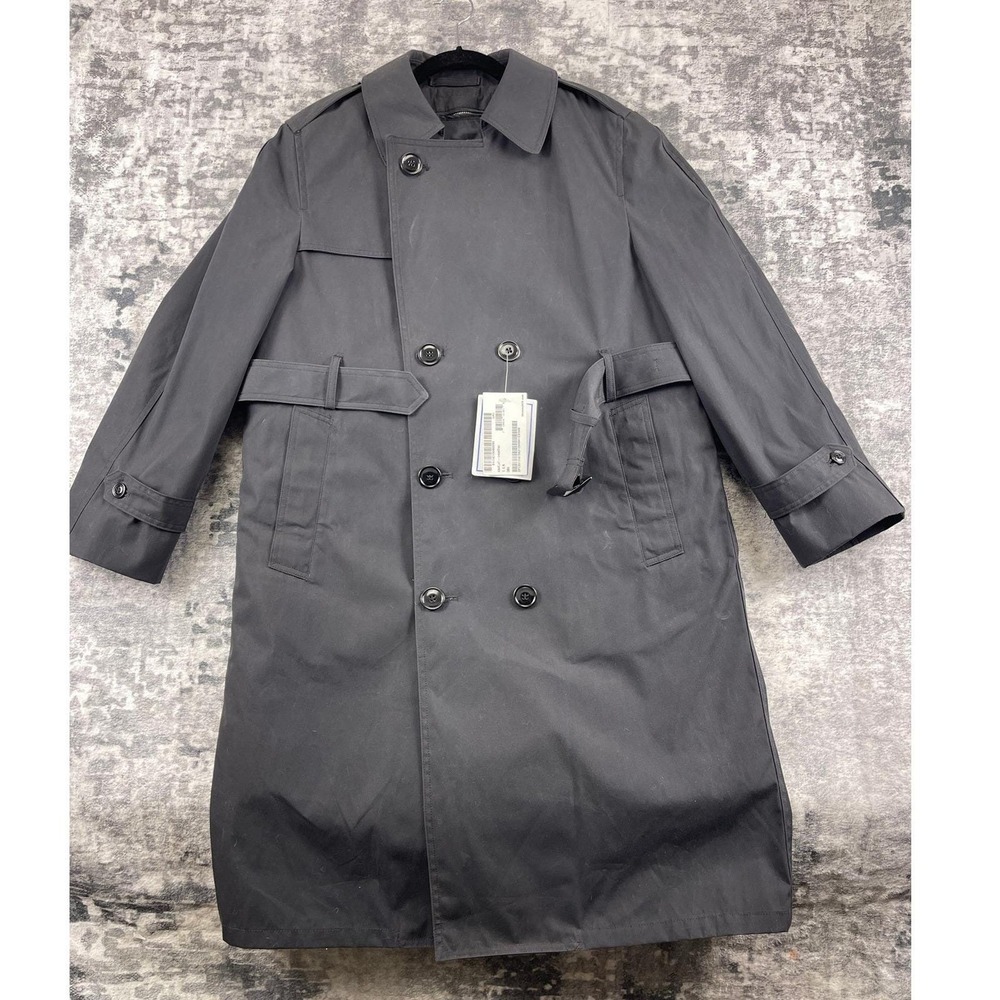 Vtg US Army Men's 38S Trench Coat Black All Weather Topcoat‎ Military Issue NWT